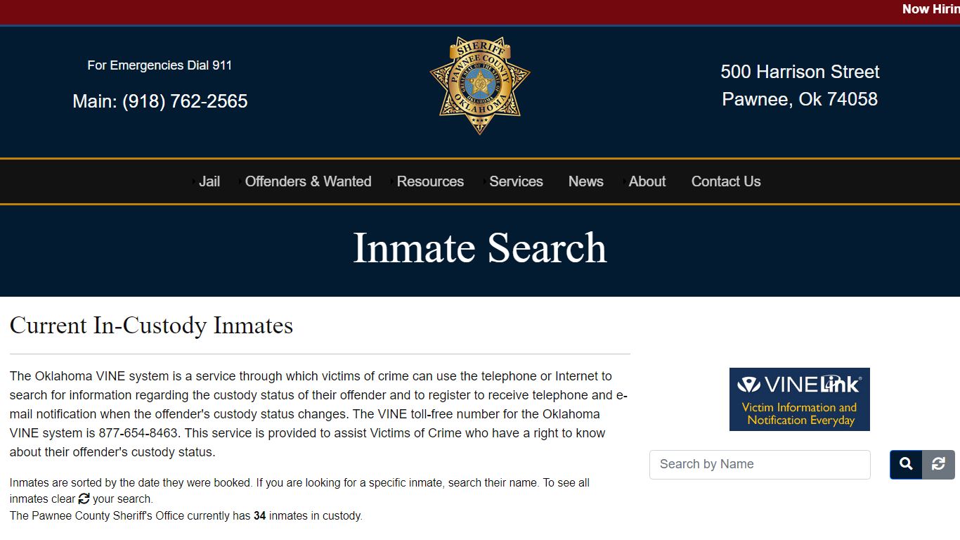 Inmate Search - Pawnee County Sheriff's Office