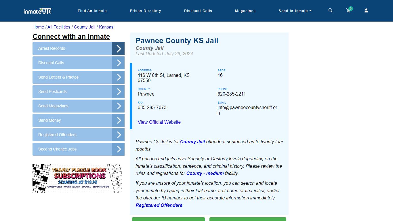 Pawnee County KS Jail - Inmate Locator